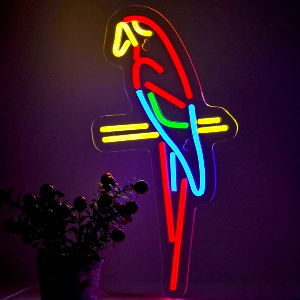 Neon Scarlet Macaw Parrot Bird Animal Pet Lover LED Light Wall Room Patio Decor - Picture 4 of 4